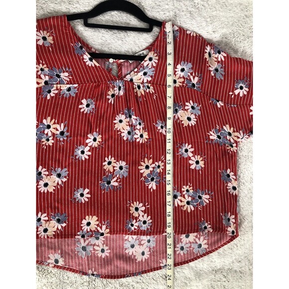 Madewell Top Womens XS Floral Stripe Cropped Boxy Oversized Keyhole Back Boho - Picture 9 of 10